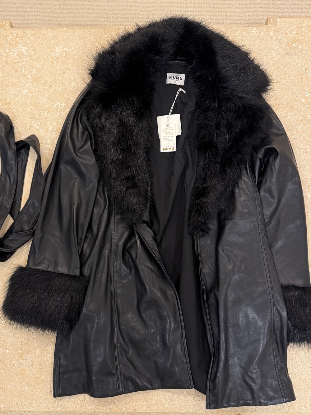 Show Me Your Mumu Faux Black Leather Coat and Fur Trim